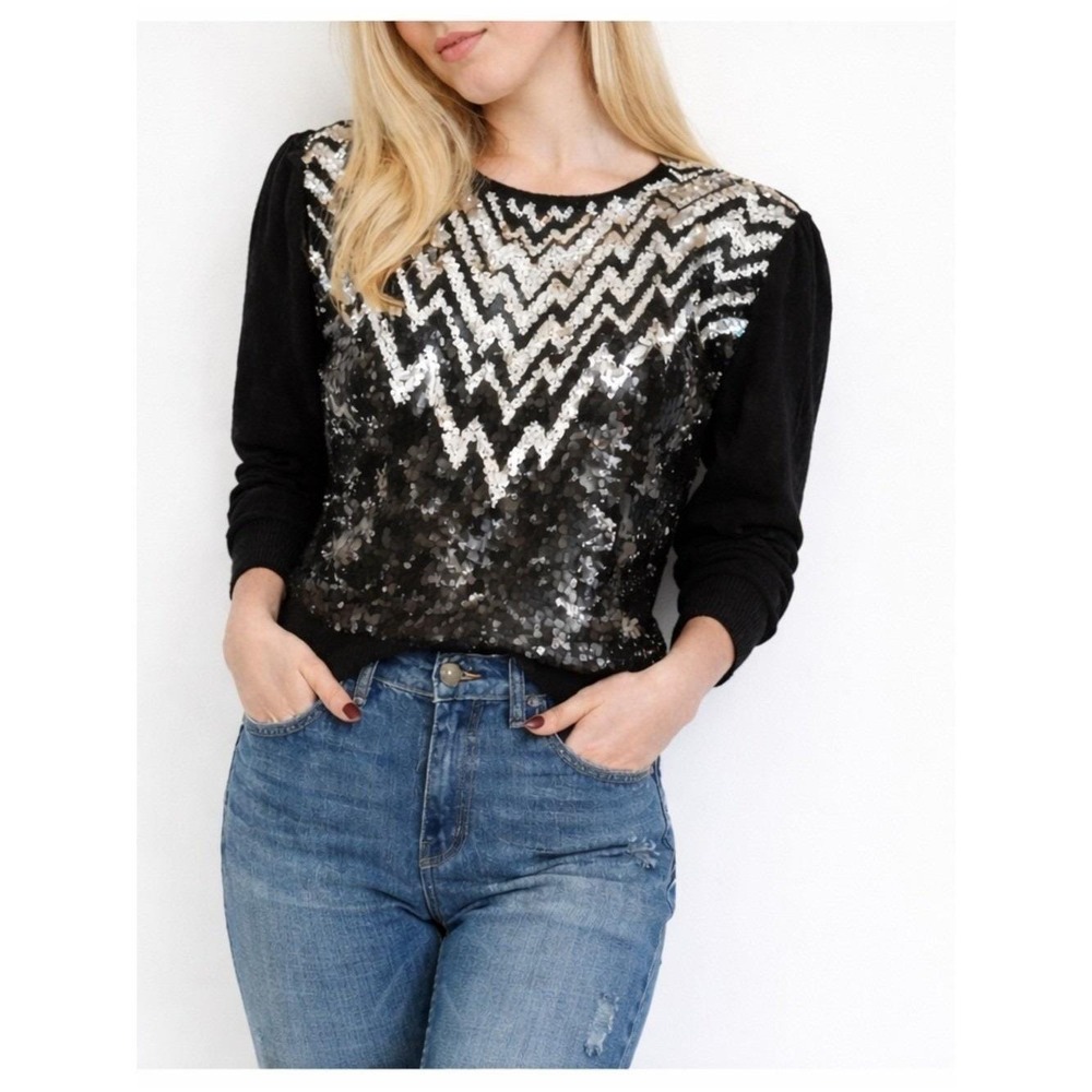 Vintage LeChois Sequin Silk Angora Blend Sweater M Sequin Art Deco Glam Cocktail